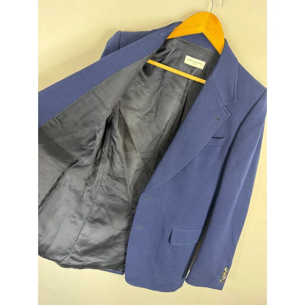 Dries Van Noten Mens Navy Blue 100% Wool Two Button Blazer Jacket Size 38